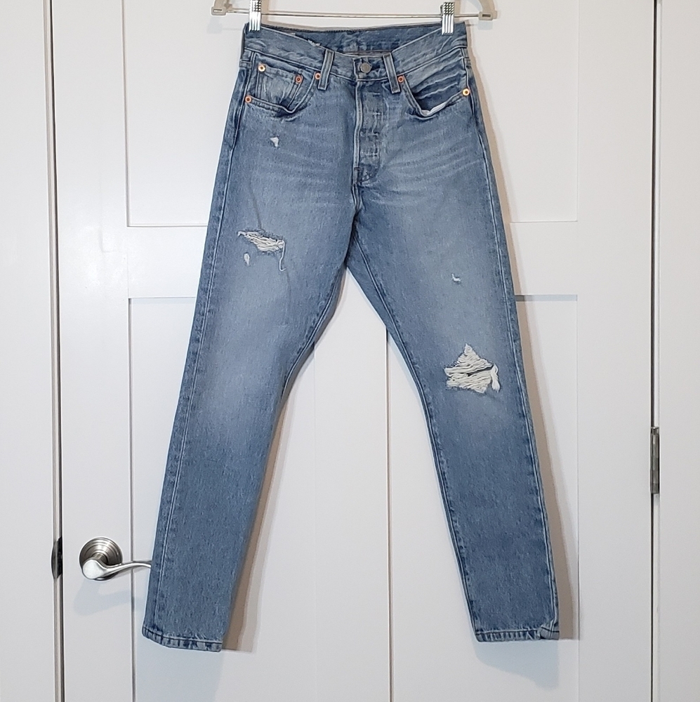 Levi's 501 Big E Premium Vintage Button Fly Distressed Blue Jeans Sz 25 X 28